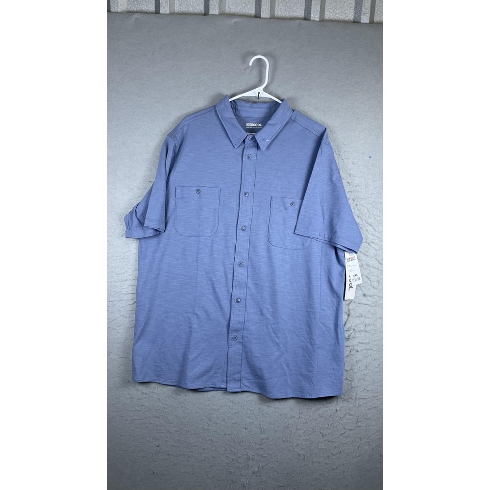 32 Degrees Cool Shirt Mens 2XL Blue Solid Short Sleeve Button Front Casual